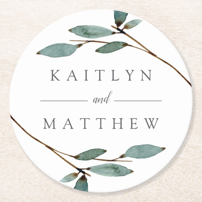 The Botanical Bliss Wedding Collection Round Paper Coaster (Front)