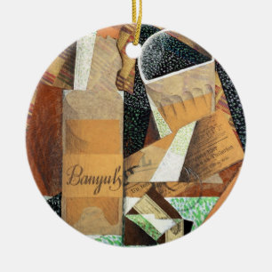 The Bottle of Banyuls, 1914 (gouache & collage) Ceramic Tree Decoration