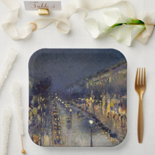 The Boulevard Montmartre at Night Pissarro  Paper Plate