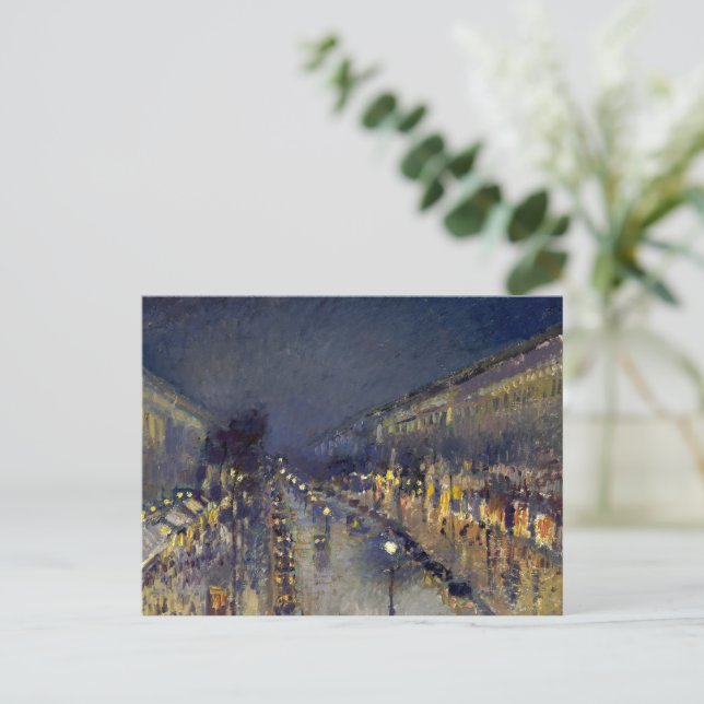 The Boulevard Montmartre at Night Pissarro  Postcard (Standing Front)