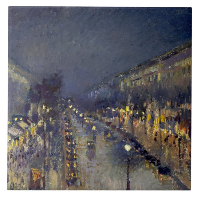 The Boulevard Montmartre at Night Pissarro  Tile (Front)