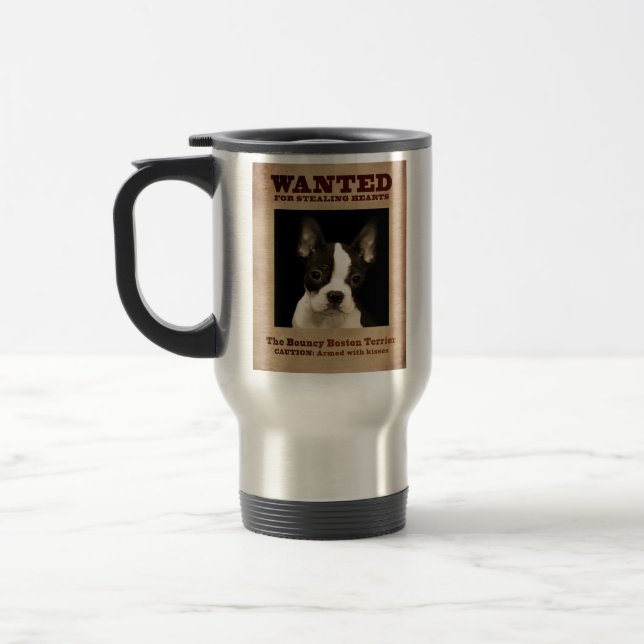 The Bouncy Boston Terrier Travel Mug (Left)