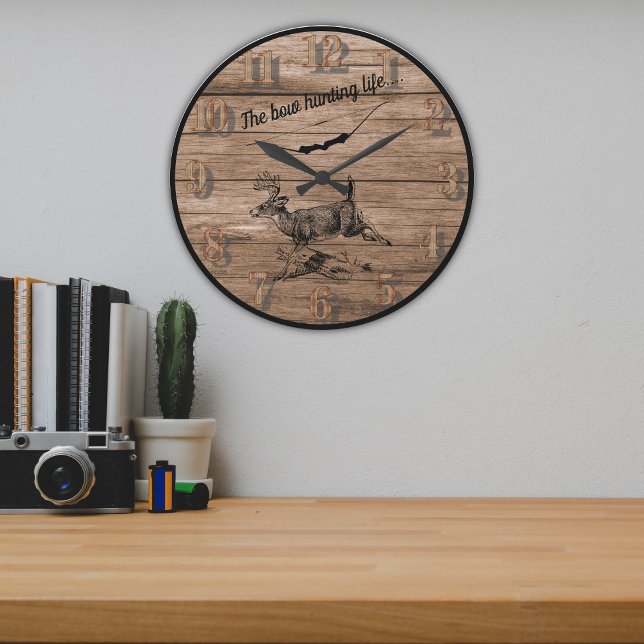 The Bow Hunting Life Woods Buck and Archery Bow  Large Clock (Creator Uploaded)
