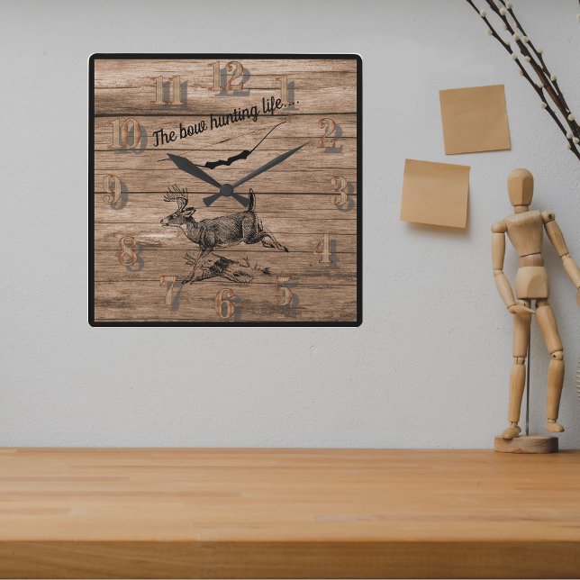 The Bow Hunting Life Woods Buck and Archery Bow Square Wall Clock (Creator Uploaded)