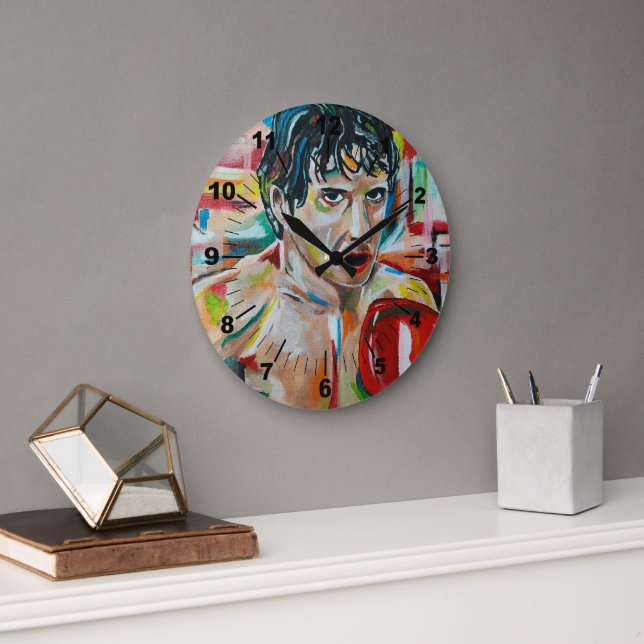 The Boxer Painting by Alfred Fox Large Clock (Office)