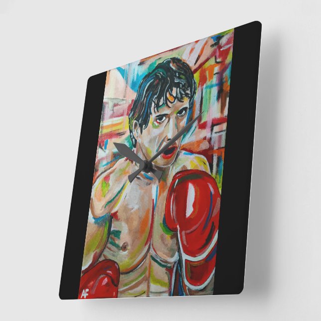 The Boxer Painting by Alfred Fox Square Wall Clock (Angle)