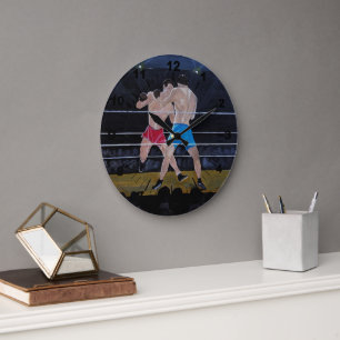 The Boxers Painting by Alfred Fox Large Clock