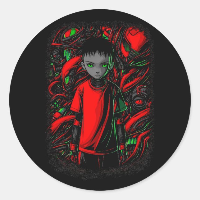 The Boy and the Machines Classic Round Sticker (Front)