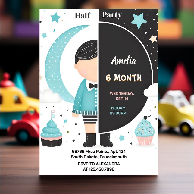 The Boy Girl 6 Month Half Year Party Half Birthday Invitation (Creator Uploaded)