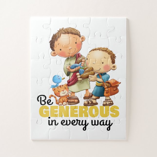 The boy with 5 loaves and 2 fishes kids puzzle (Vertical)