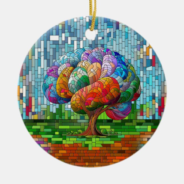 The Brain Tree Colourful Mosaic  Ceramic Tree Decoration (Front)
