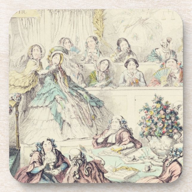 The Breach of Promise - cartoon hand coloured etch Coaster (Front)