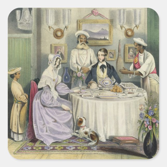 The Breakfast, plate 3 from 'Anglo Indians', engra Square Sticker (Front)