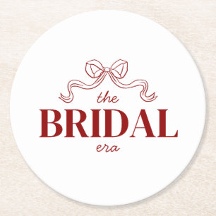 The Bridal Era   Red Ribbon Bow Sketch Wedding Round Paper Coaster