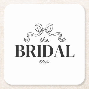 The Bridal Era   Ribbon Bow Sketch Wedding Shower Square Paper Coaster