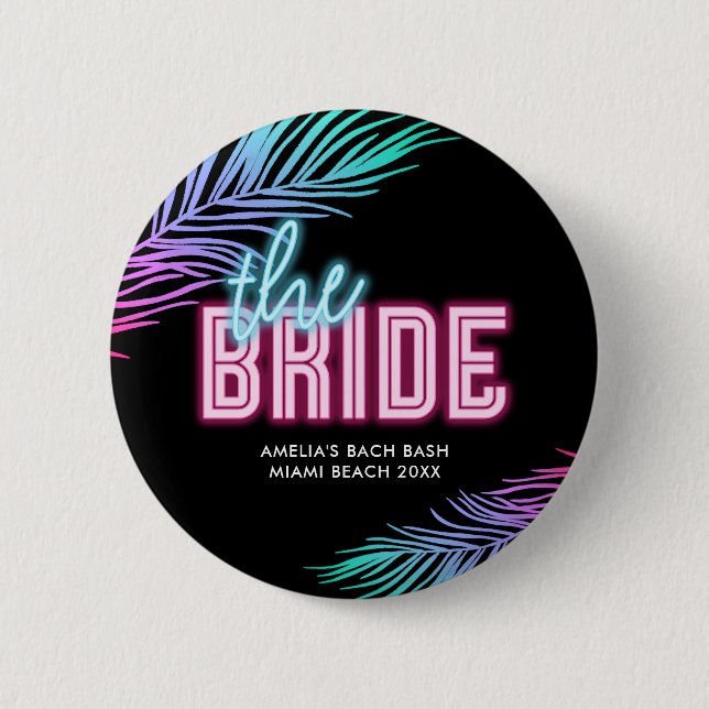 The Bride Blue & Pink Tropical Bach 6 Cm Round Badge (Front)