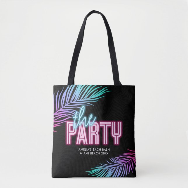 The Bride Blue & Pink Tropical Bach Tote Bag (Front)