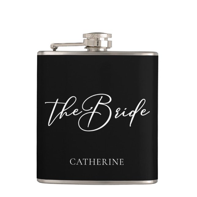 The Bride Chic Black Personalised Wedding Hip Flask (Front)