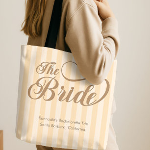 The Bride Elegant Calligraphy Champagne Stripe Tote Bag