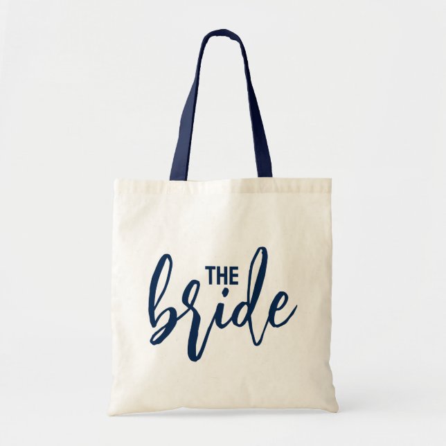The Bride Elegant White Script Typography Tote Bag (Front)