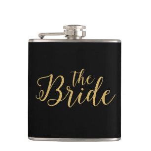 The Bride-Gold Glitter Typographical Design Hip Flask