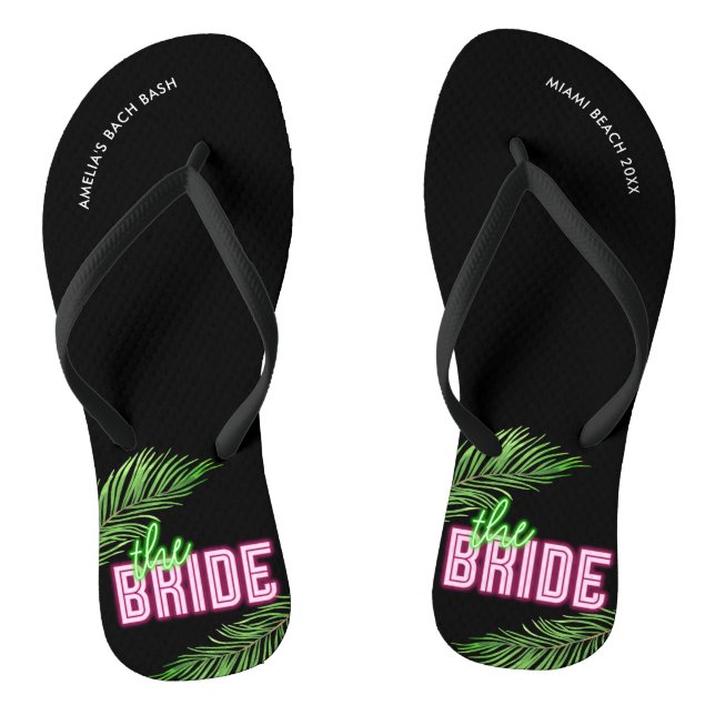 The Bride Green & Pink Tropical Bach Flip Flops (Footbed)