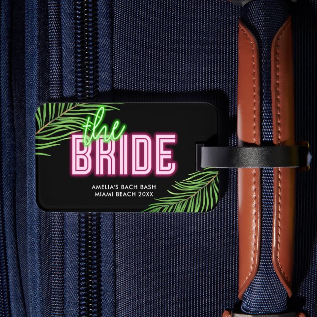 The Bride Green & Pink Tropical Bach Luggage Tag (Back Insitu 2)