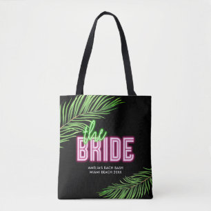 The Bride Green & Pink Tropical Bach Tote Bag