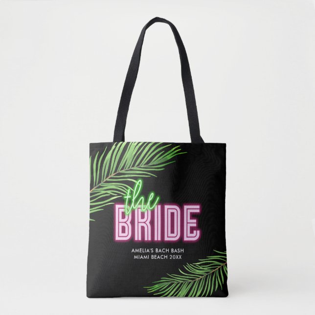 The Bride Green & Pink Tropical Bach Tote Bag (Front)