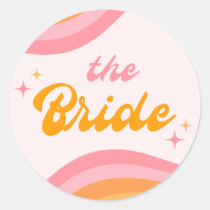 The Bride Groovy Pink & Orange Classic Round Sticker
