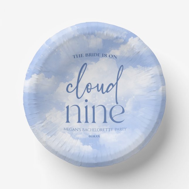 The Bride Is On Cloud Nine Bachelorette Party Paper Plate (Front)