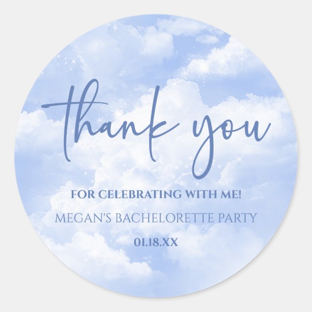 The Bride Is On Cloud Nine Blue Bachelorette Party Classic Round Sticker (Front)