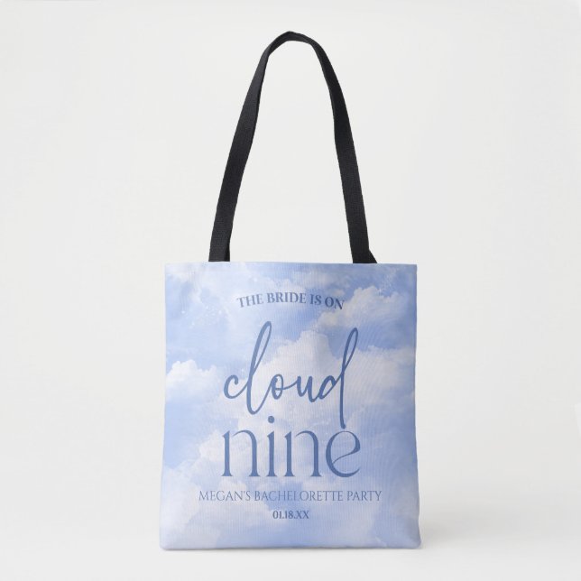 The Bride Is On Cloud Nine Blue Bachelorette Party Tote Bag (Front)