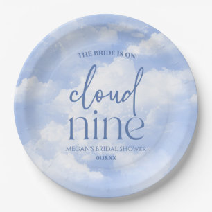The Bride Is On Cloud Nine Blue Bridal Shower Paper Plate