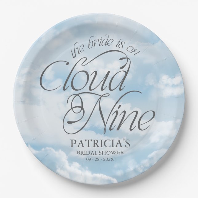 The Bride Is On Cloud Nine Bridal Shower Paper Plate (Front)