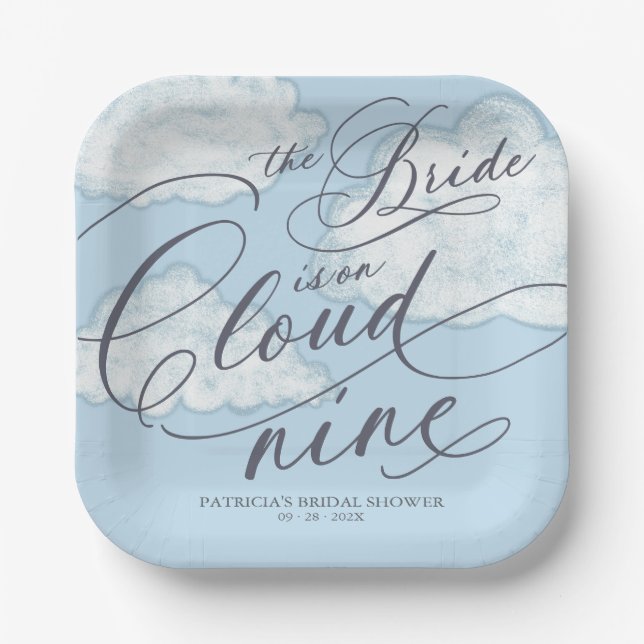 The Bride Is On Cloud Nine Bridal Shower Paper Plate (Front)