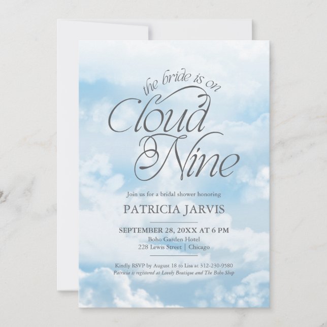 The Bride Is On Cloud Nine Modern Bridal Shower Invitation (Front)