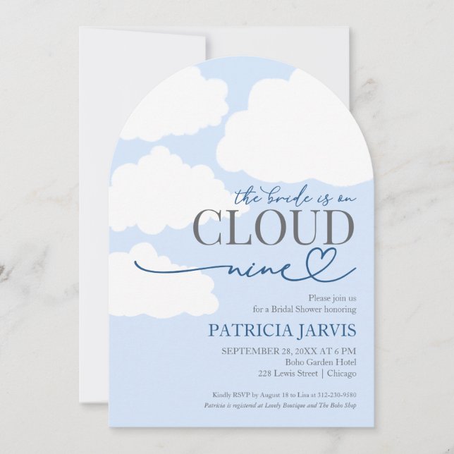 The Bride is On Cloud Nine QR Code Bridal Shower  Invitation (Front)