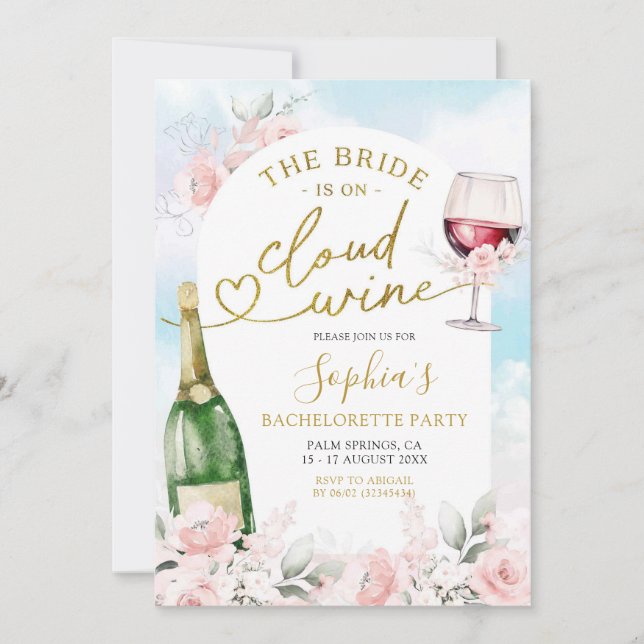 The Bride Is On Cloud Wine Bachelorette Itinerary Invitation (Front)