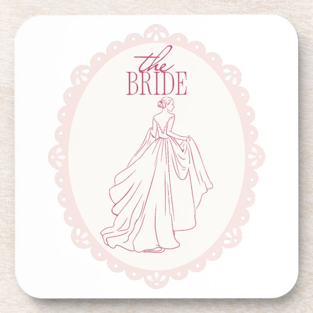 The Bride – Lace Bachelorette Design with Bride  Coaster (Front)