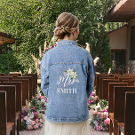 The Bride Mrs. White Lilies Floral Bouquet Denim Jacket<br><div class="desc">Gorgeous denim jacket. Perfect for picture with the Bridal Party!</div>