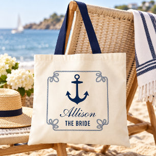 The Bride Navy Nautical Anchor Custom Wedding Tote Bag