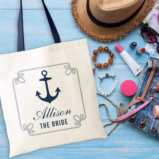 The Bride Navy Nautical Anchor Custom Wedding Tote Bag (Creator Uploaded)