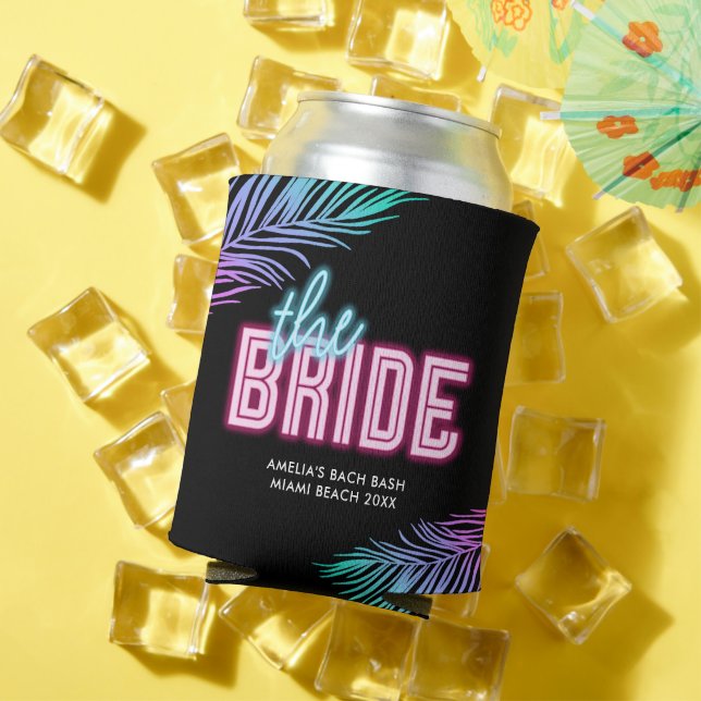 The Bride Neon Blue & Pink Tropical Bach Can Cooler (In Situ Summer)