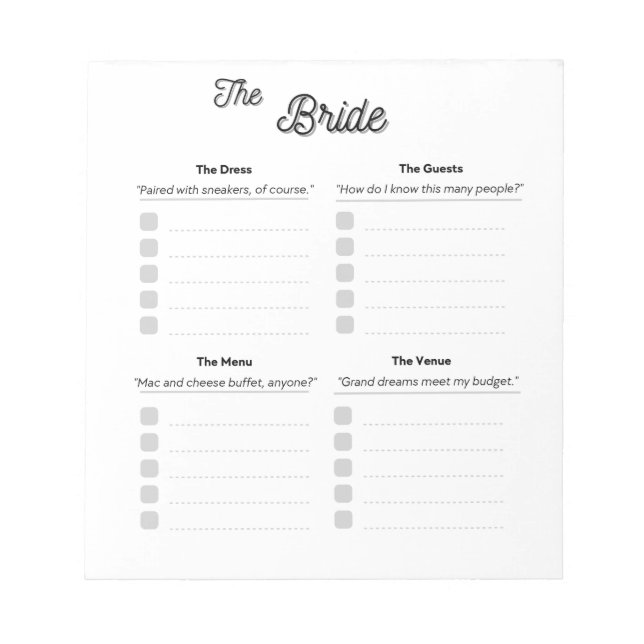 The Bride Notepad (Front)