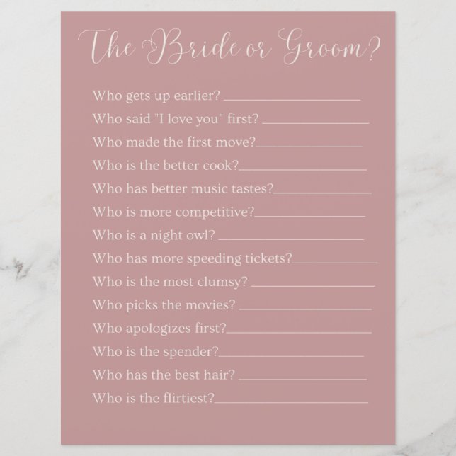 the bride or groom party game (Front)