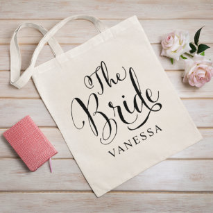 The Bride Personalised Black Script Wedding Tote Bag