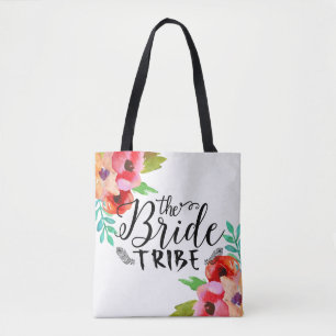 The Bride tribe Black Text Colourful Floral Tote Bag
