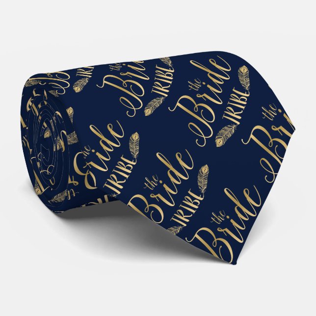 The Bride Tribe Gold Text Design Pattern Tie (Rolled)