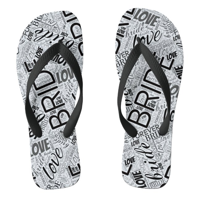 The Bride Word Cloud Black ID253 Flip Flops (Footbed)